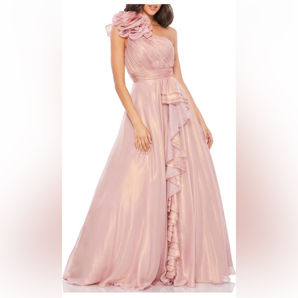 Mac Duggal Rosette Iridescent Pink Gown, Size 8, NWOT